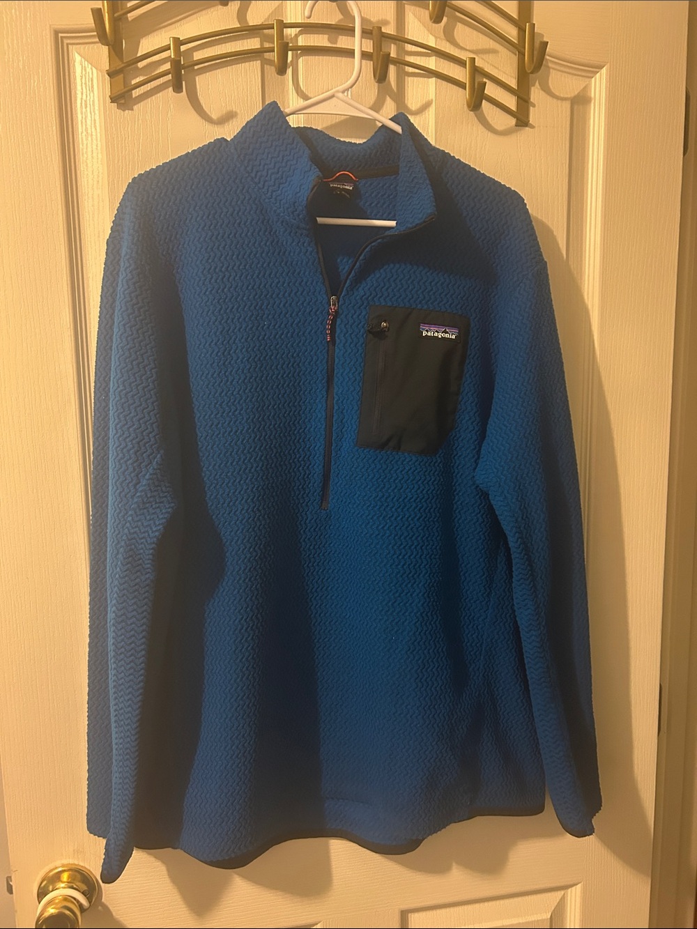 Patagonia Blue Half-Zip Fleece with Black Chest Pocket